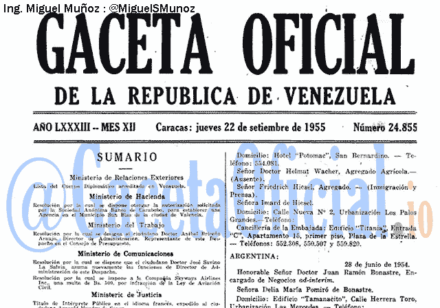 Gaceta Oficial 24855 del 22 Septiembre 1955