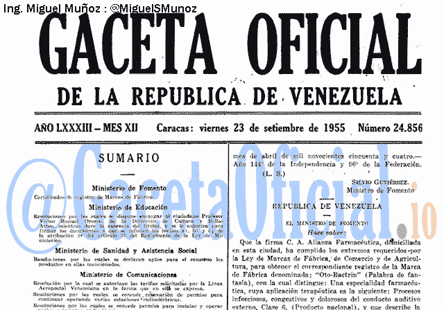 Gaceta Oficial 24856 del 23 Septiembre 1955
