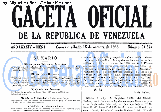 Gaceta Oficial 24874 del 15 Octubre 1955