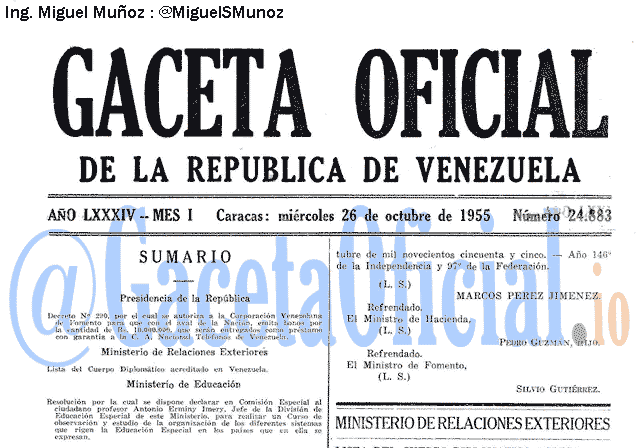 Gaceta Oficial 24883 del 26 Octubre 1955