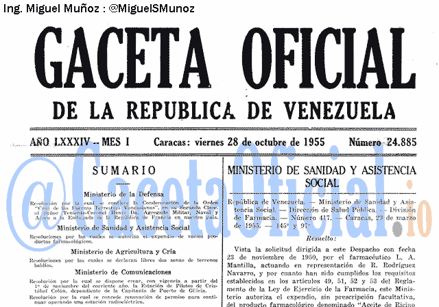 Gaceta Oficial 24885 del 28 Octubre 1955