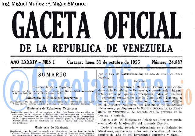 Gaceta Oficial 24887 del 31 Octubre 1955