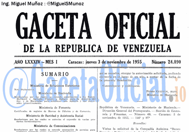 Gaceta Oficial 24890 del 3 Noviembre 1955
