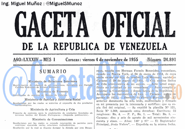 Gaceta Oficial 24891 del 4 Noviembre 1955