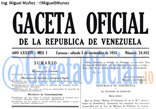 Gaceta Oficial 24892 del 5 Noviembre 1955