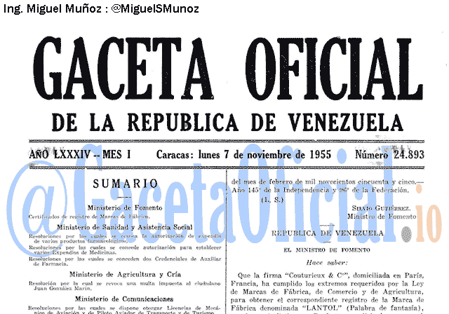 Gaceta Oficial 24893 del 7 Noviembre 1955