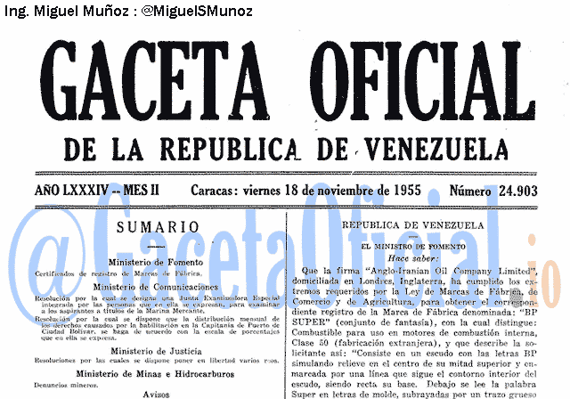 Gaceta Oficial 24903 del 18 Noviembre 1955