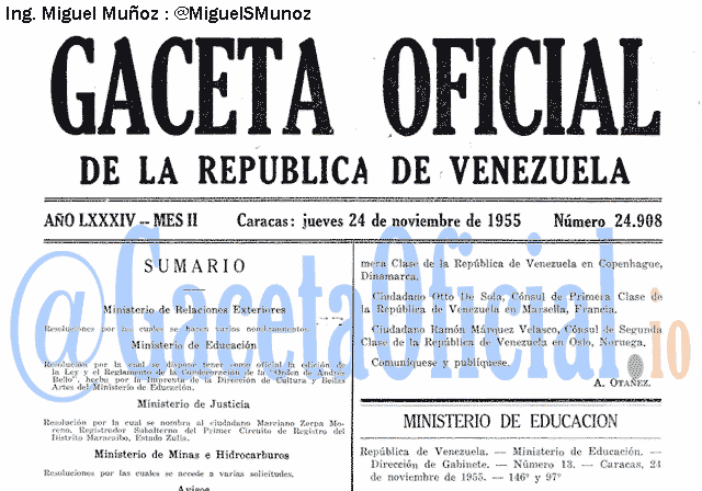 Gaceta Oficial 24908 del 24 Noviembre 1955