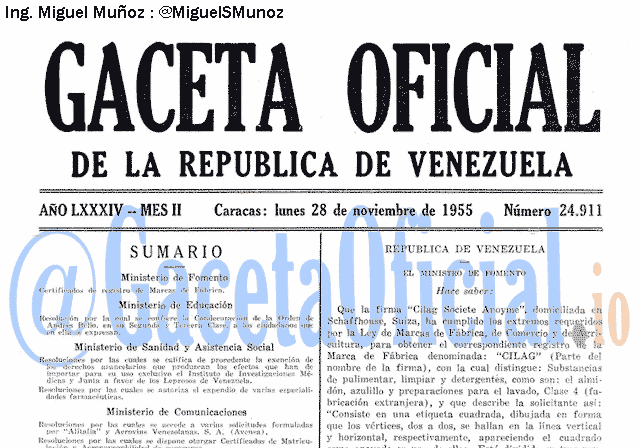 Gaceta Oficial 24911 del 28 Noviembre 1955