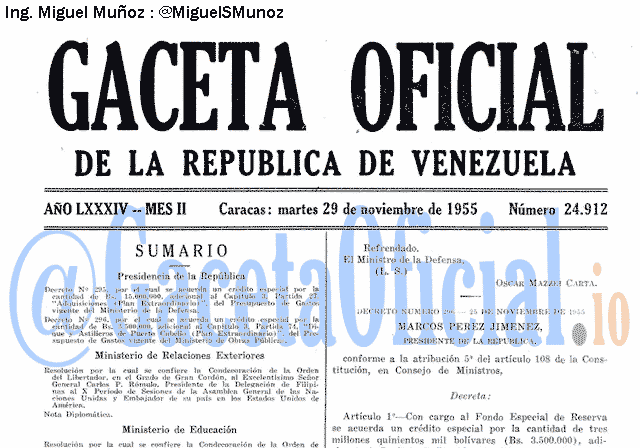Gaceta Oficial 24912 del 29 Noviembre 1955