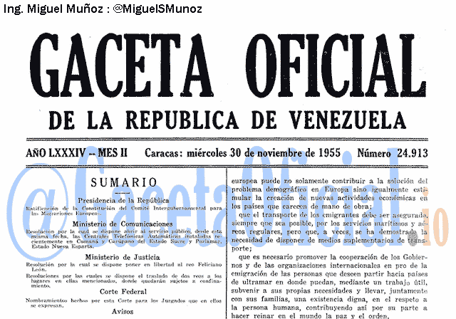 Gaceta Oficial 24913 del 30 Noviembre 1955