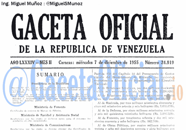 Gaceta Oficial 24919 del 7 Diciembre 1955