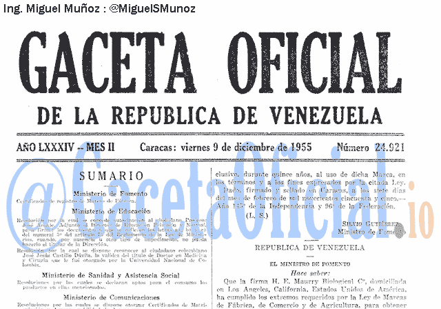 Gaceta Oficial 24921 del 9 Diciembre 1955