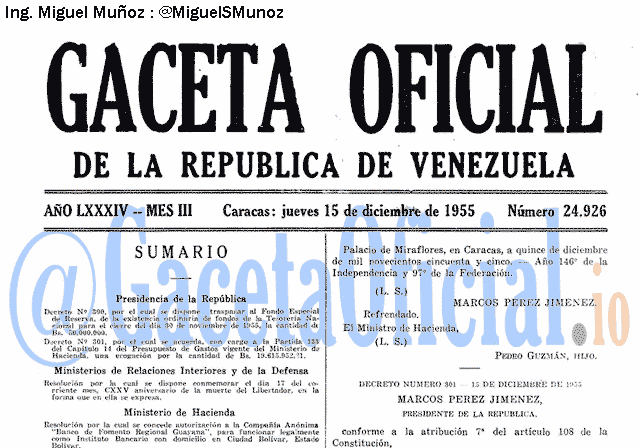 Gaceta Oficial 24926 del 15 Diciembre 1955