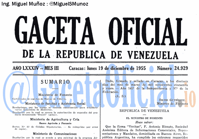 Gaceta Oficial 24929 del 19 Diciembre 1955