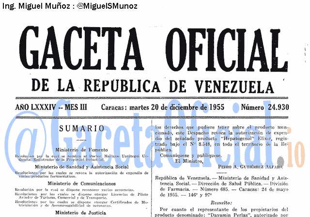 Gaceta Oficial 24930 del 20 Diciembre 1955