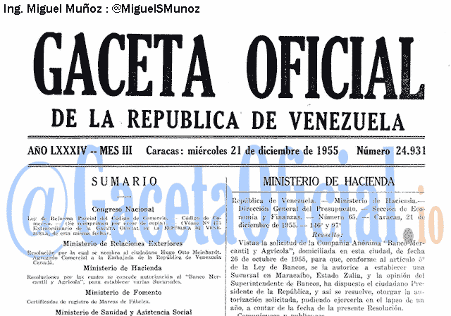 Gaceta Oficial 24931 del 21 Diciembre 1955