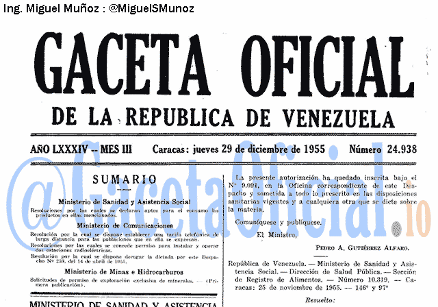 Gaceta Oficial 24938 del 29 Diciembre 1955
