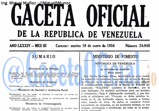 Gaceta Oficial 24948 del 10 Enero 1956