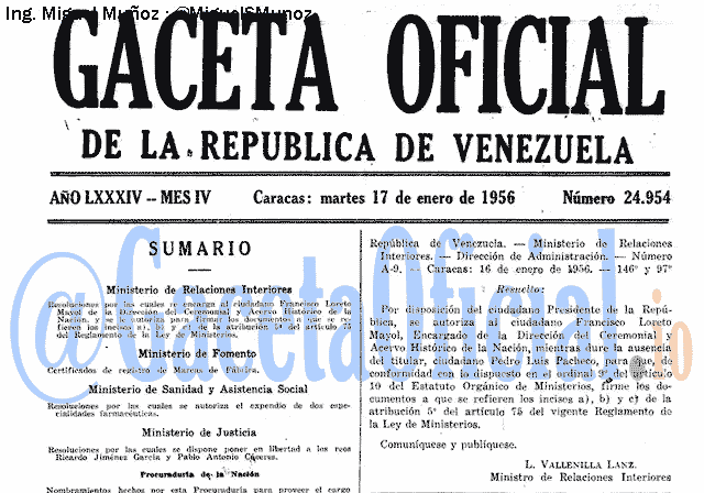 Gaceta Oficial 24954 del 17 Enero 1956