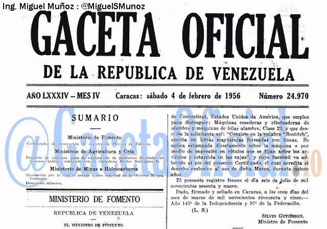 Gaceta Oficial 24970 del 4 Febrero 1956