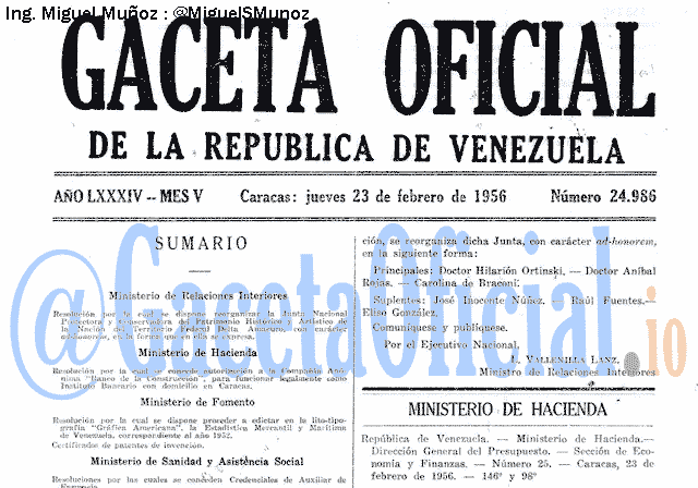 Gaceta Oficial 24986 del 23 Febrero 1956