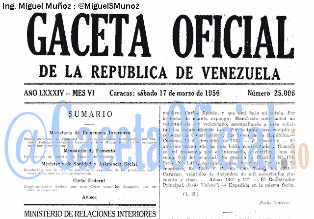 Gaceta Oficial 25006 del 17 Marzo 1956