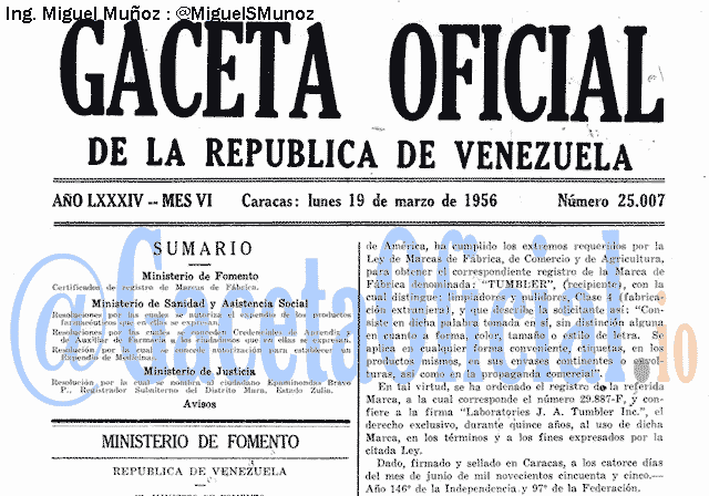 Gaceta Oficial 25007 del 19 Marzo 1956