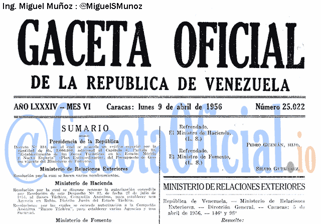 Gaceta Oficial 25022 del 9 Abril 1956