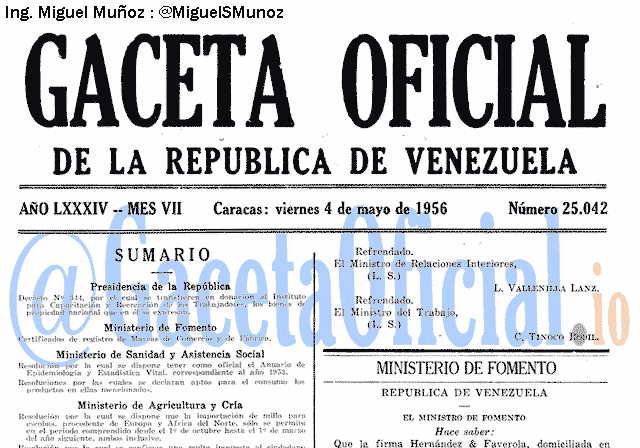 Gaceta Oficial 25042 del 4 Mayo 1956