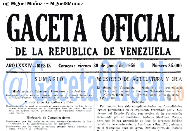 Gaceta Oficial 25090 del 29 Junio 1956