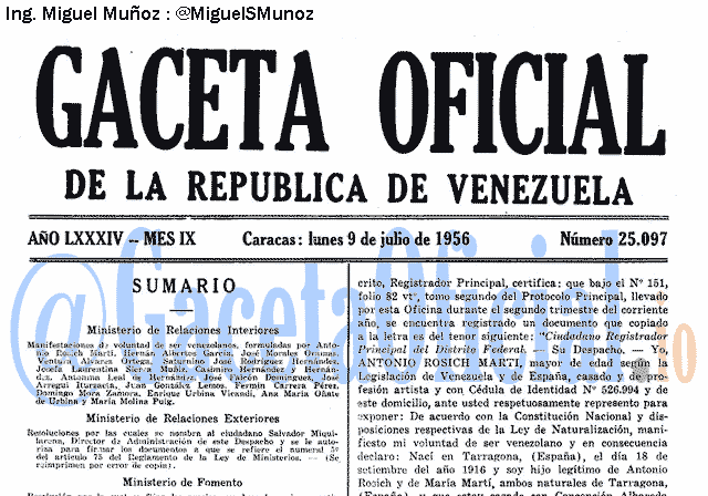 Gaceta Oficial 25097 del 9 Julio 1956