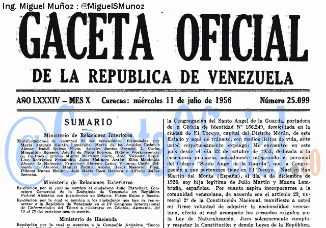 Gaceta Oficial 25099 del 11 Julio 1956
