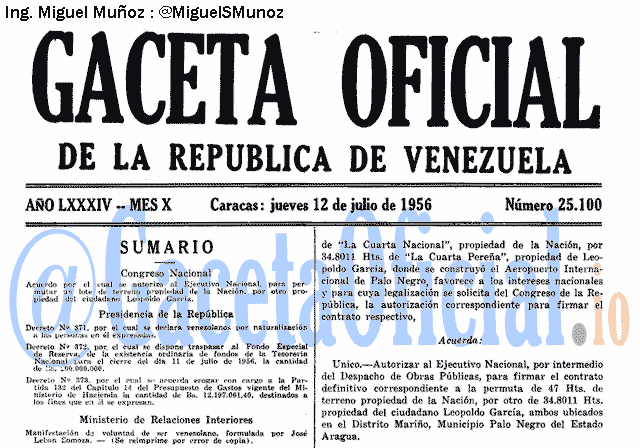 Gaceta Oficial 25100 del 12 Julio 1956