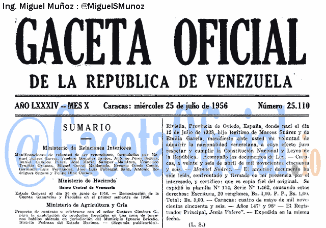 Gaceta Oficial 25110 del 25 Julio 1956