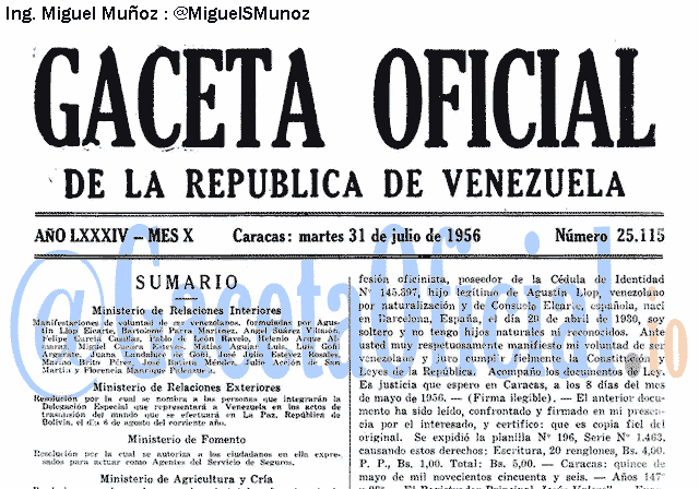 Gaceta Oficial 25115 del 31 Julio 1956