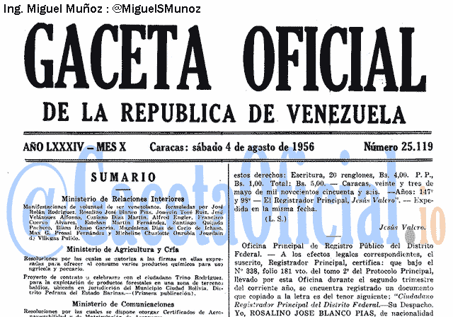 Gaceta Oficial 25119 del 4 Agosto 1956