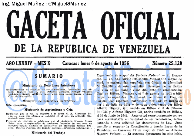 Gaceta Oficial 25120 del 6 Agosto 1956