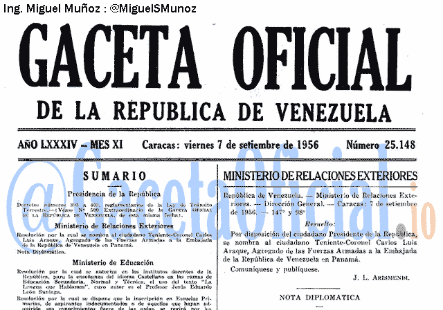Gaceta Oficial 25148 del 7 Septiembre 1956