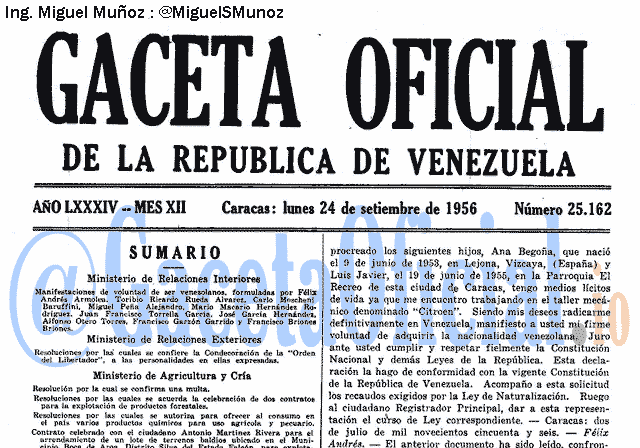 Gaceta Oficial 25162 del 24 Septiembre 1956