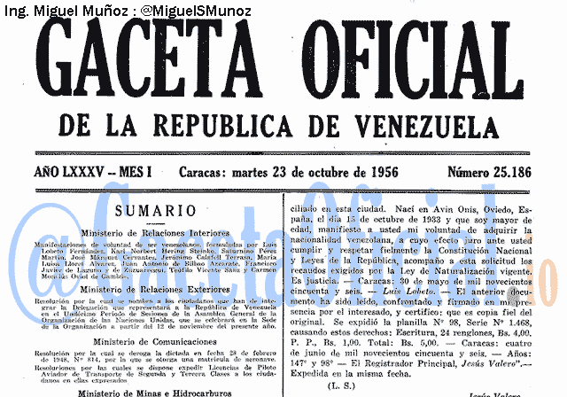 Gaceta Oficial 25186 del 23 Octubre 1956