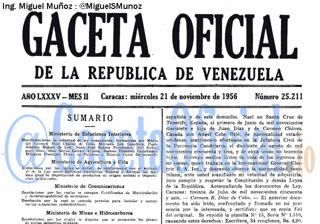 Gaceta Oficial 25211 del 21 Noviembre 1956