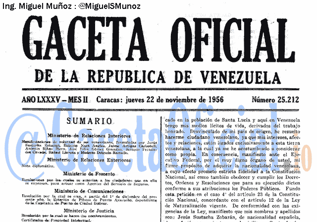 Gaceta Oficial 25212 del 22 Noviembre 1956