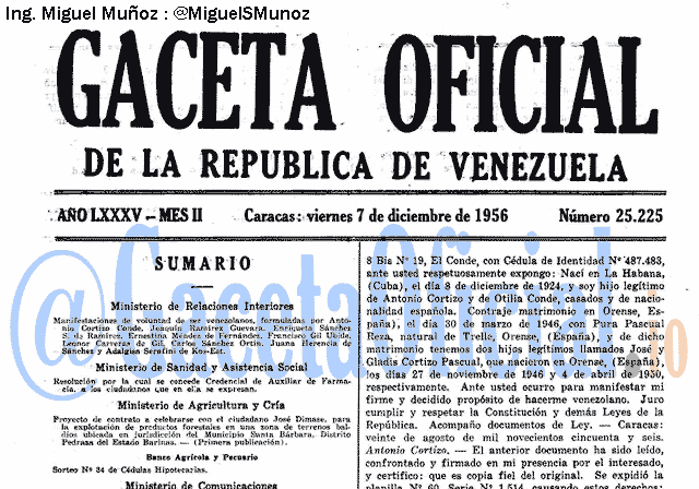 Gaceta Oficial 25225 del 7 Diciembre 1956