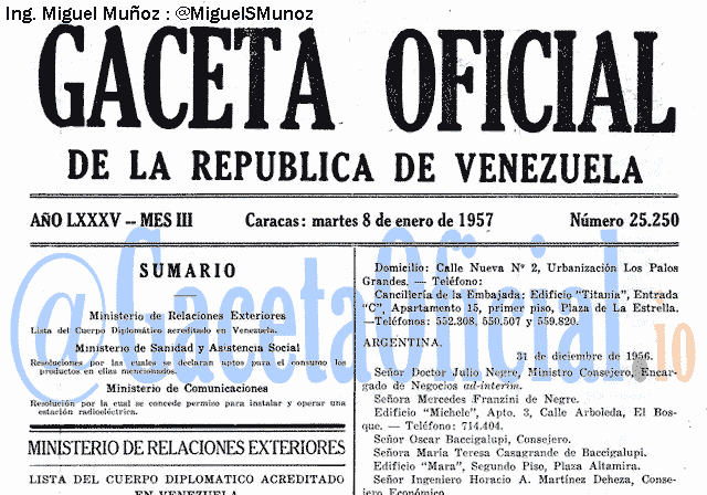 Gaceta Oficial 25250 del 8 Enero 1957