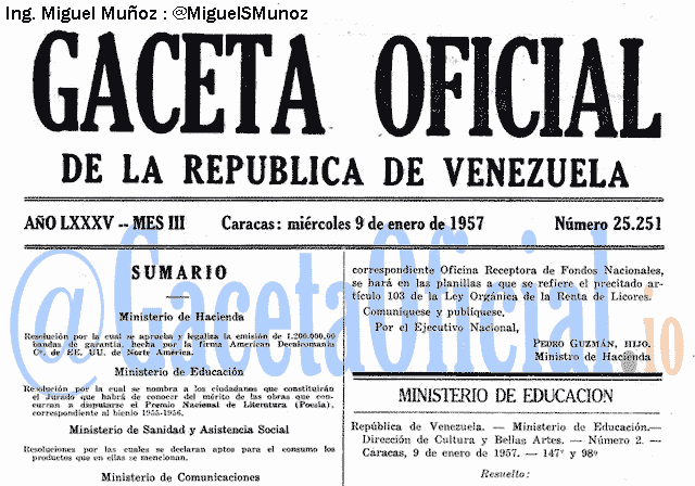 Gaceta Oficial 25251 del 9 Enero 1957
