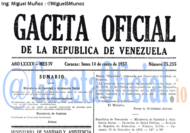 Gaceta Oficial 25255 del 14 Enero 1957