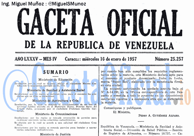 Gaceta Oficial 25257 del 16 Enero 1957