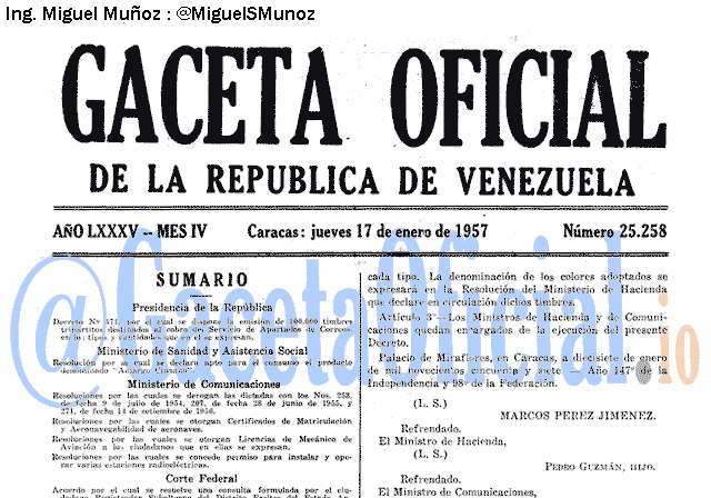 Gaceta Oficial 25258 del 17 Enero 1957