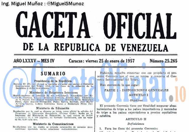 Gaceta Oficial 25265 del 25 Enero 1957
